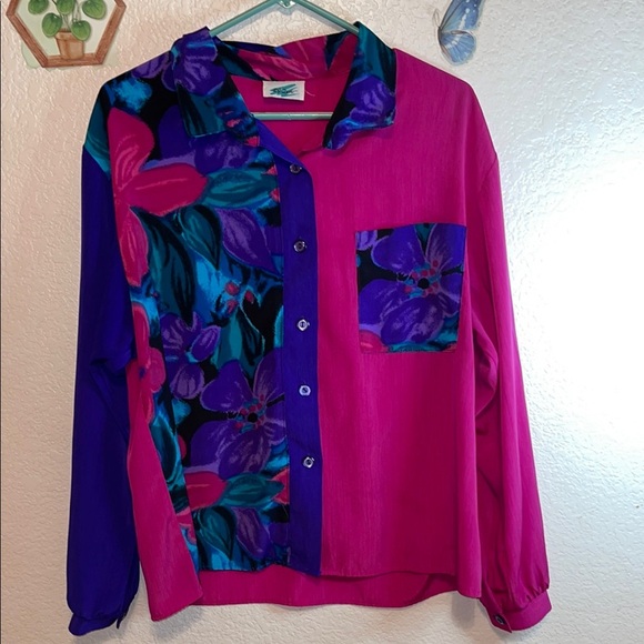 Vintage Vibrant Floral Women's Top - Picture 1 of 7